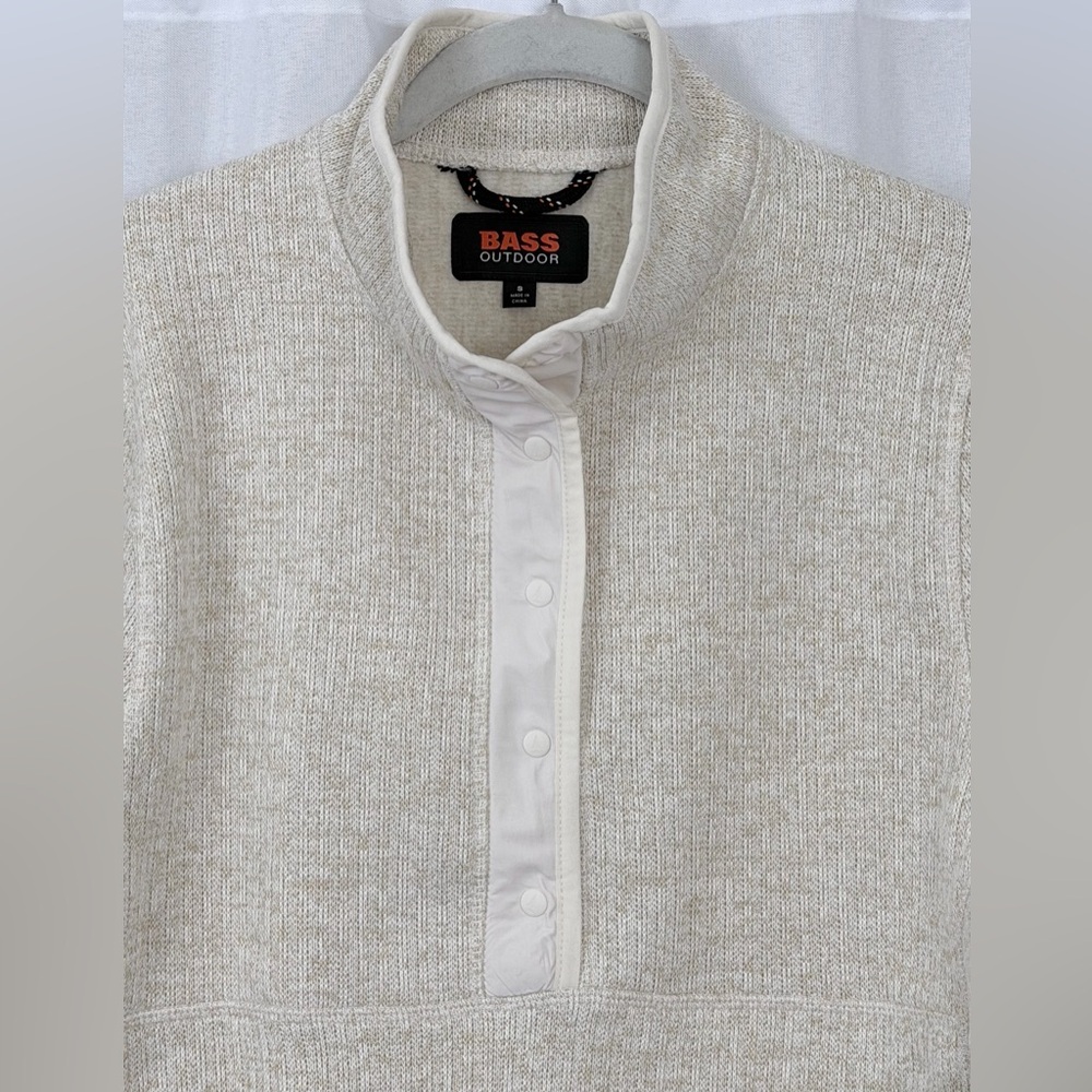 Bass Outdoor Mixed Media Mock Neck Heather Cream Half Snap Pullover Small NWT - Picture 8 of 12